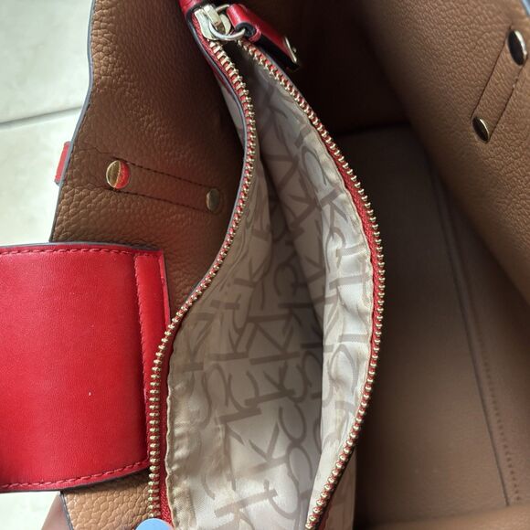 Calvin Klein Purse Dilan Shoulder Bag Colorful Logo Red Brown Medium Multicolor - Picture 10 of 15